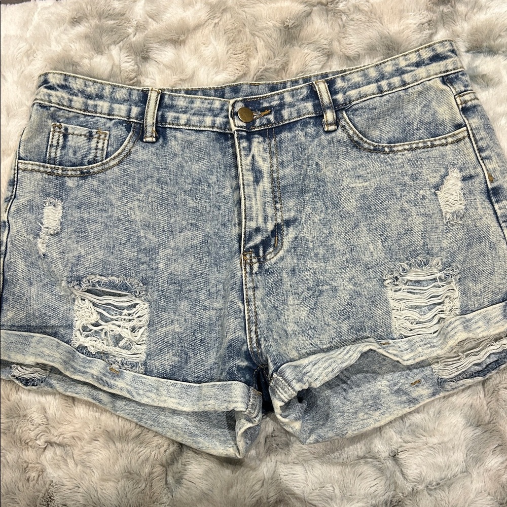 SHEIN Light Blue Distressed Jean Shorts